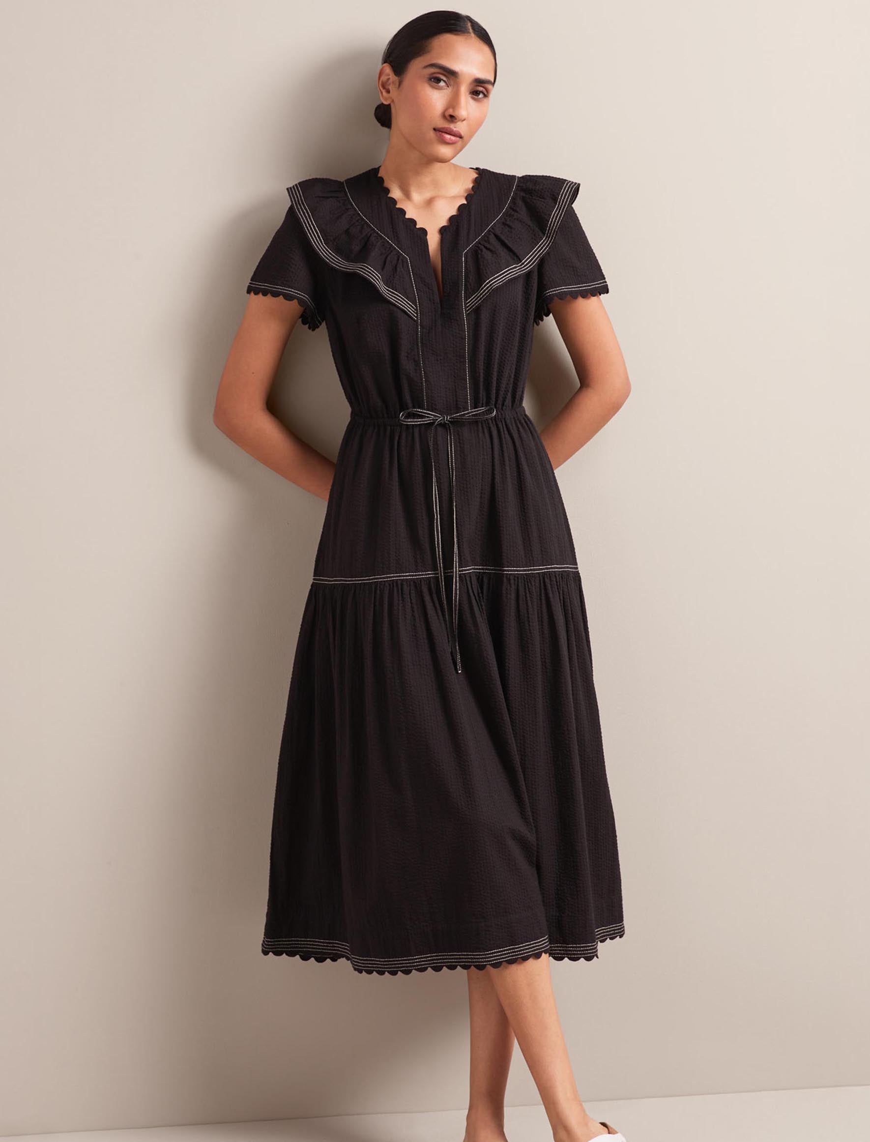 Nessa Cotton Seersucker Maxi Dress - Black - Image 8