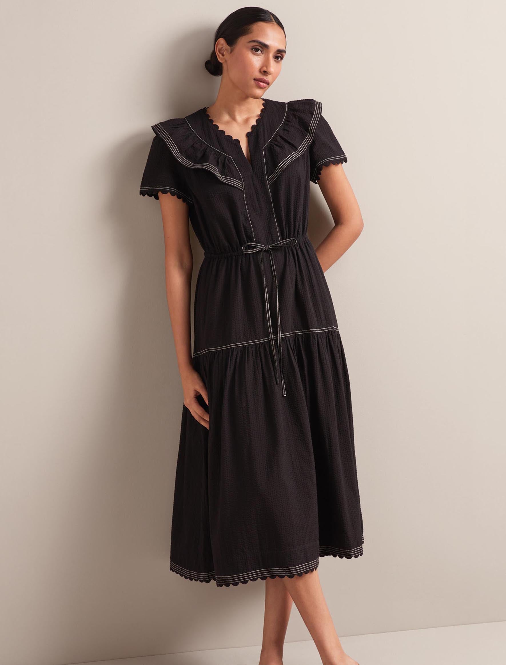 Nessa Cotton Seersucker Maxi Dress - Black - Image 7
